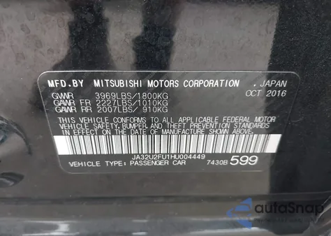 2017 Mitsubishi Lancer Es/Le from USA, damaged, VIN JA32U2FU1HU004449